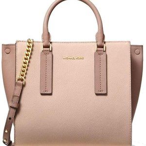 Michael Kors Medium Alessa Satchel Handbag in Pale Pink Pebbled Fawn Leather